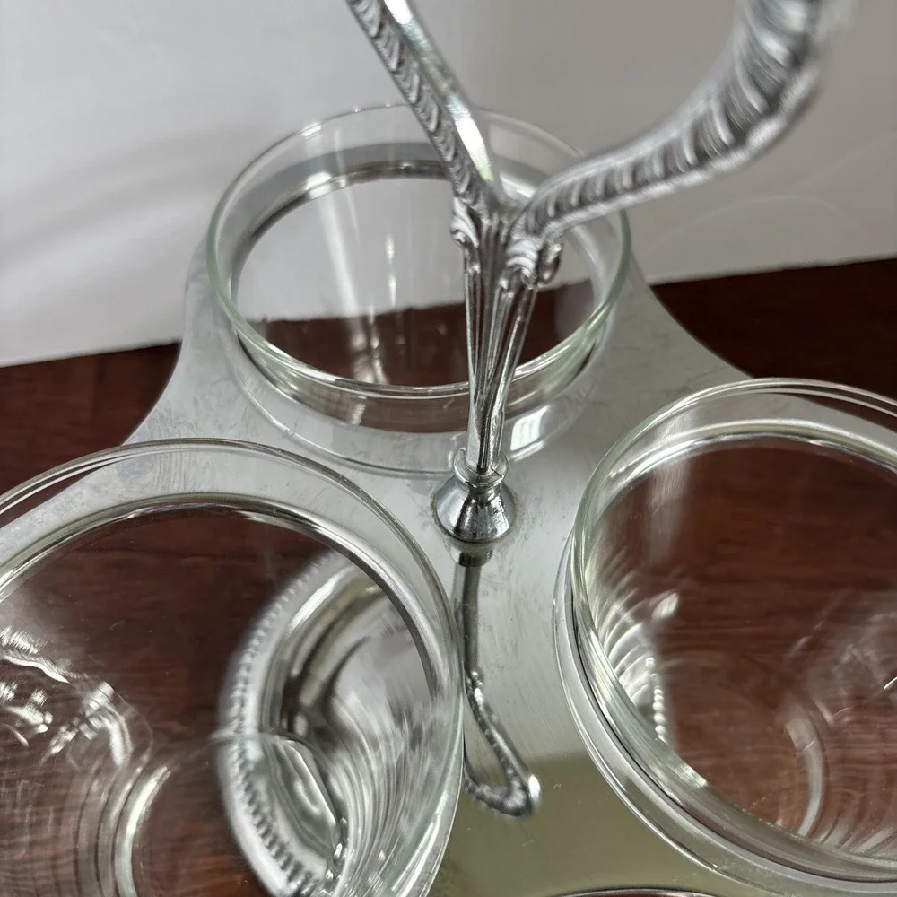 Vintage Irvinware Condiment Caddy Server Lazy Susan‎ Glass Chrome MCM Relish USA